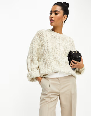 NA-KD x Hanna Schonberg oversized cable knit sweater in off white | ASOS (Global)