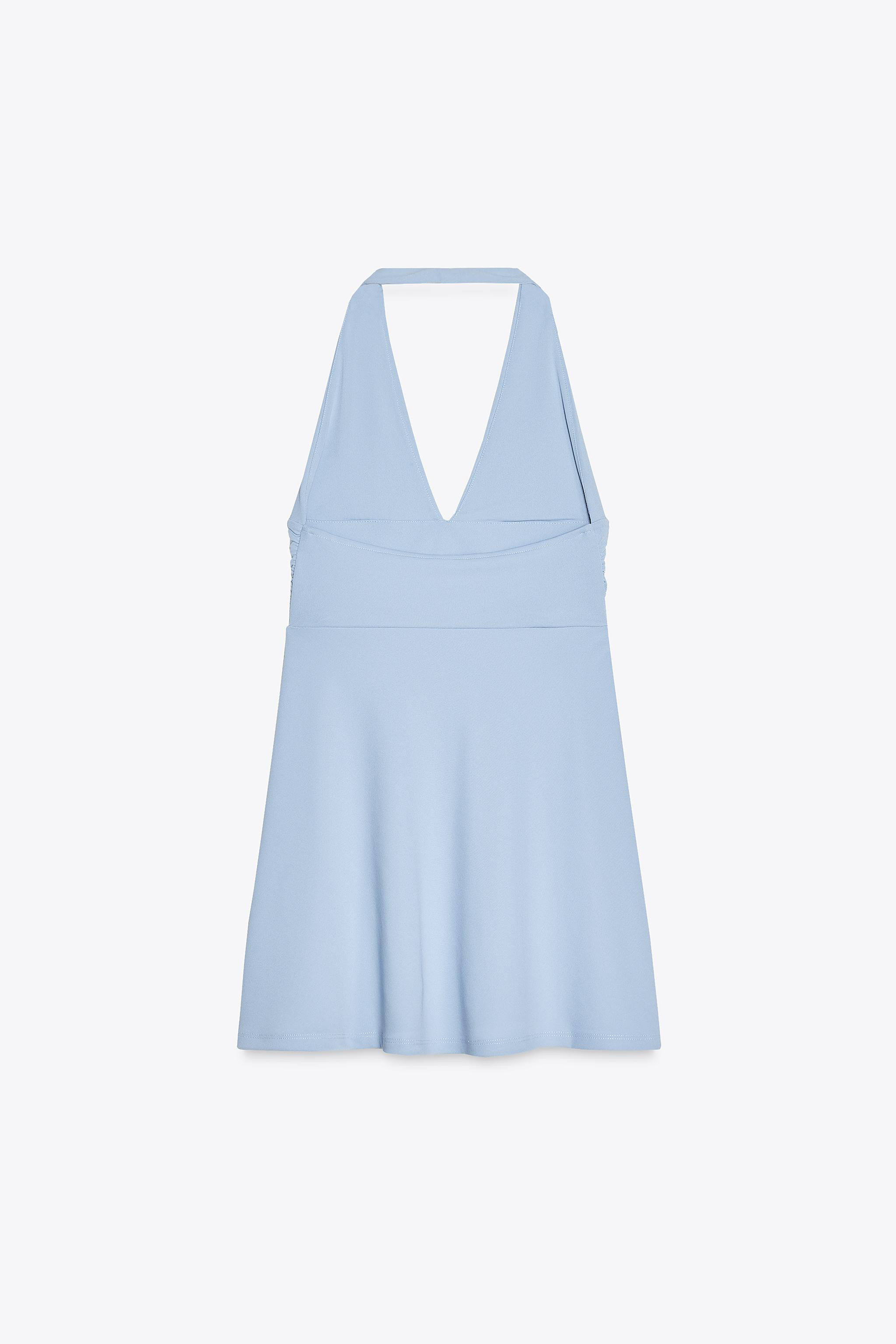 SHORT HALTER DRESS Light blue White Black | Zara UK