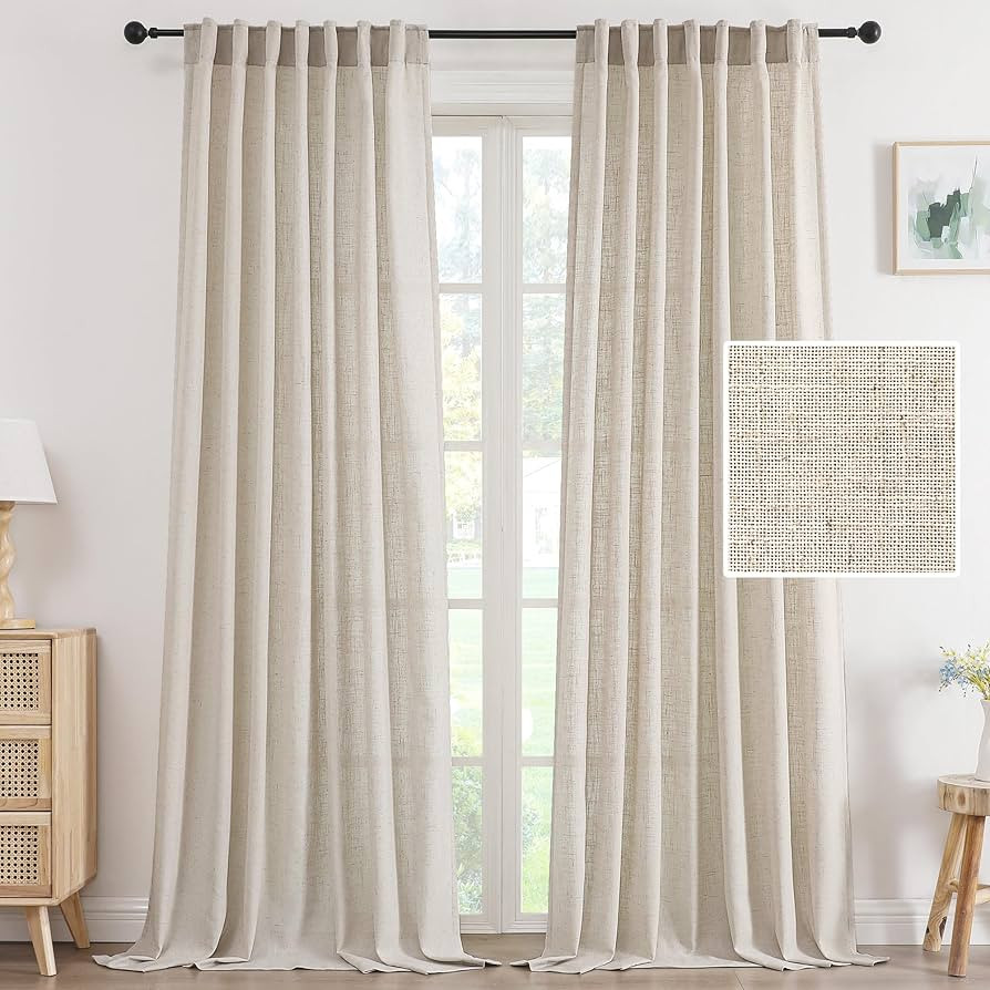 H.VERSAILTEX Linen Curtain for Bedroom/Living Room Thermal Insulated Back Tab Loop Pocket Linen F... | Amazon (US)