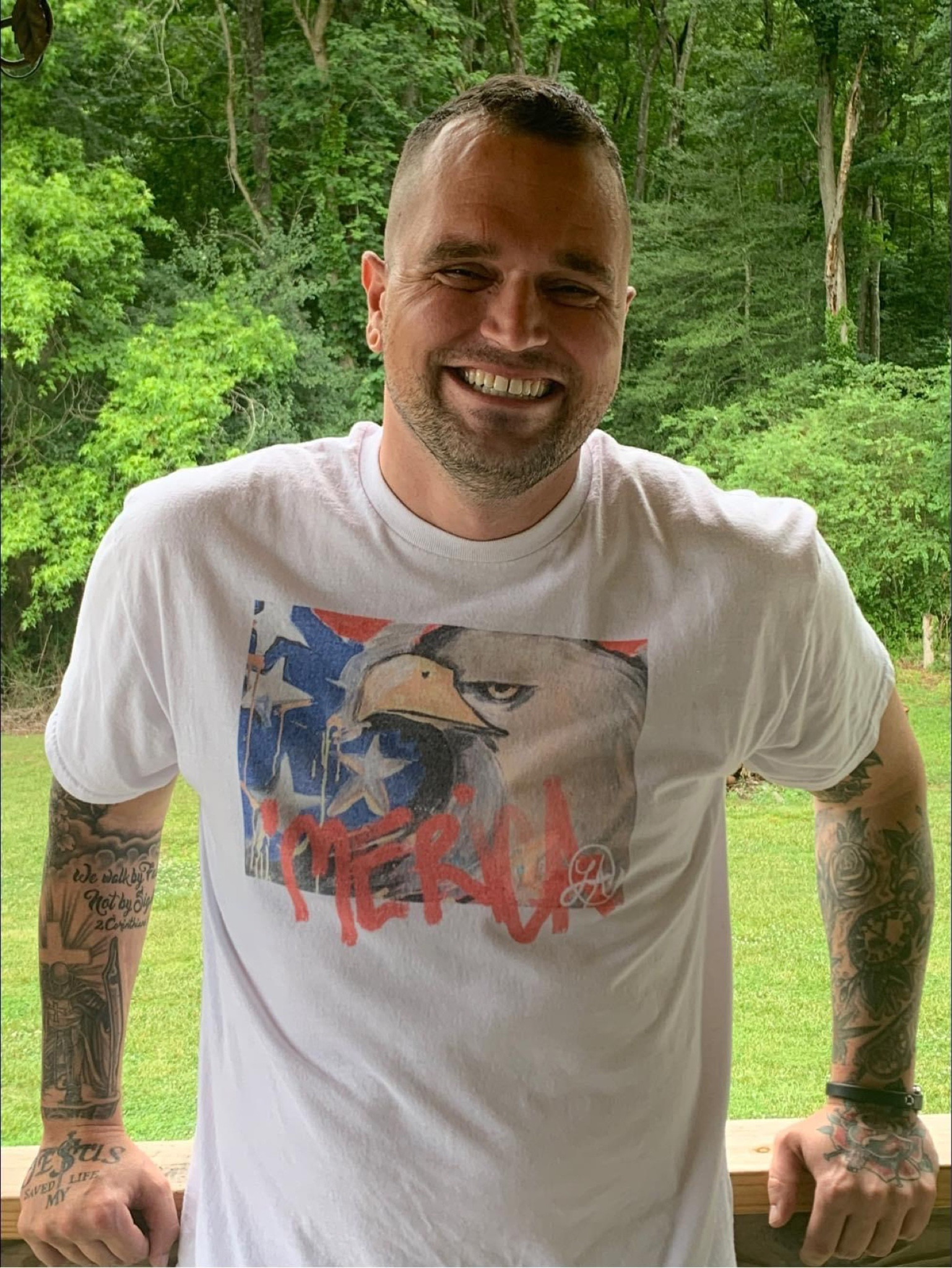Check out our newest model! ❤️🤍💙
T-shirt by uncutgemsdesigns