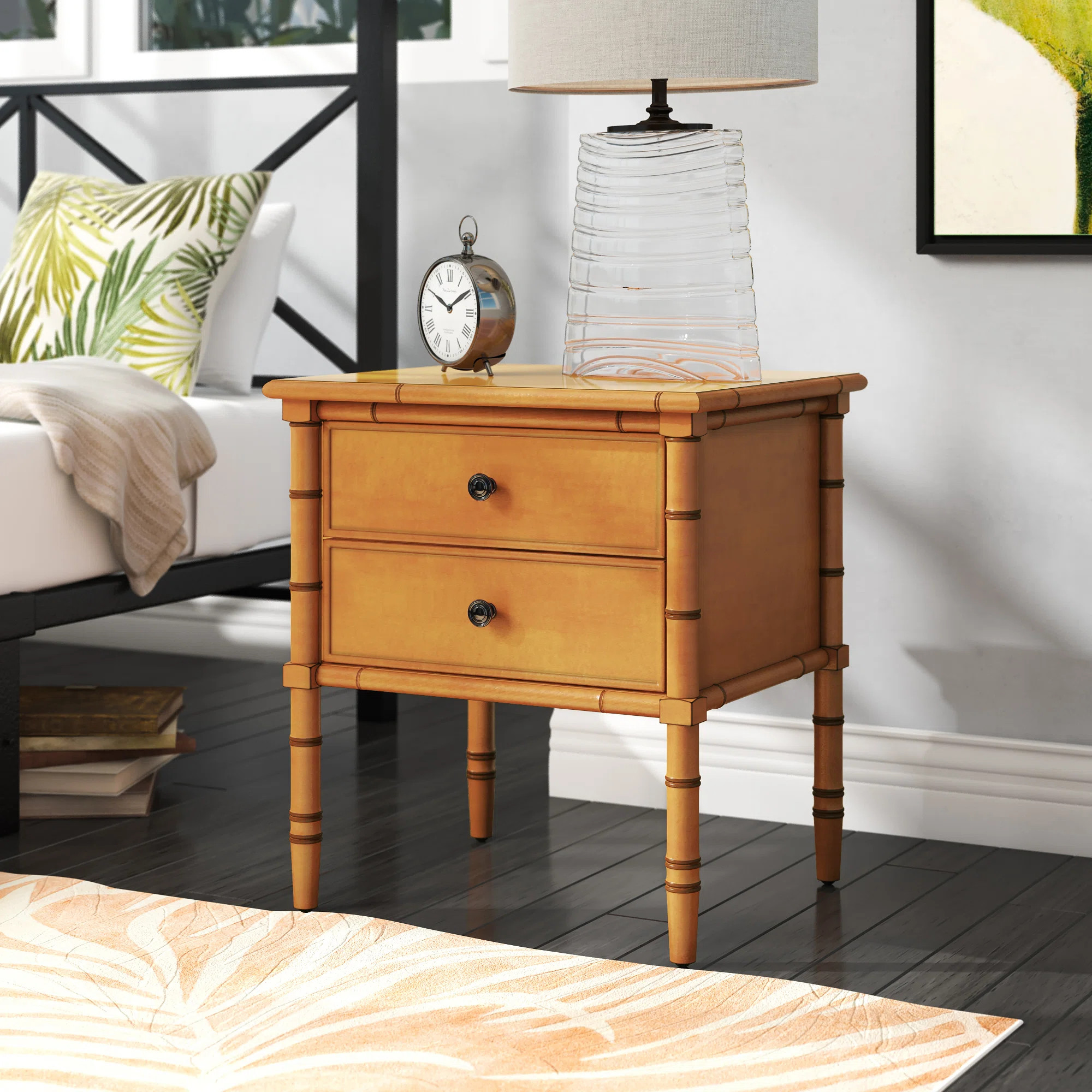 Elegant Monserrat 23'' W Nightstand – Glam Boho 2 Drawer Wood Chest, Bamboo Details & Neutral F... | Wayfair North America