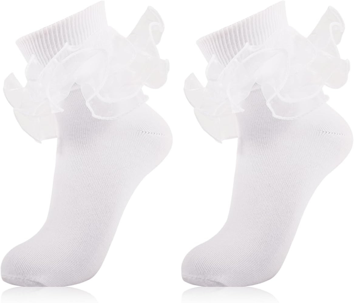 Women Big Ruffle Ankle Socks,Adult Double Lace Turn Cuff Cotton Frilly Dress Socks Cute Bobby Soc... | Amazon (US)