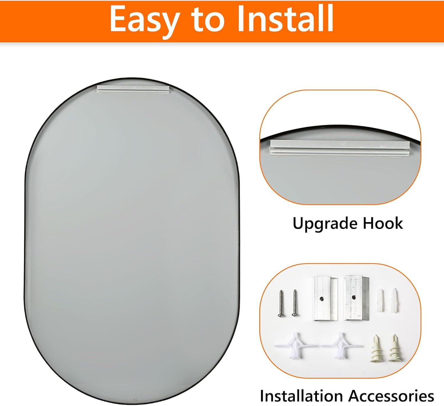 JENBELY Black Oval Mirror, 17"x30" Oval Bathroom Mirror, Vanity Mirror with Brushed Metal Frame, ... | Amazon (US)