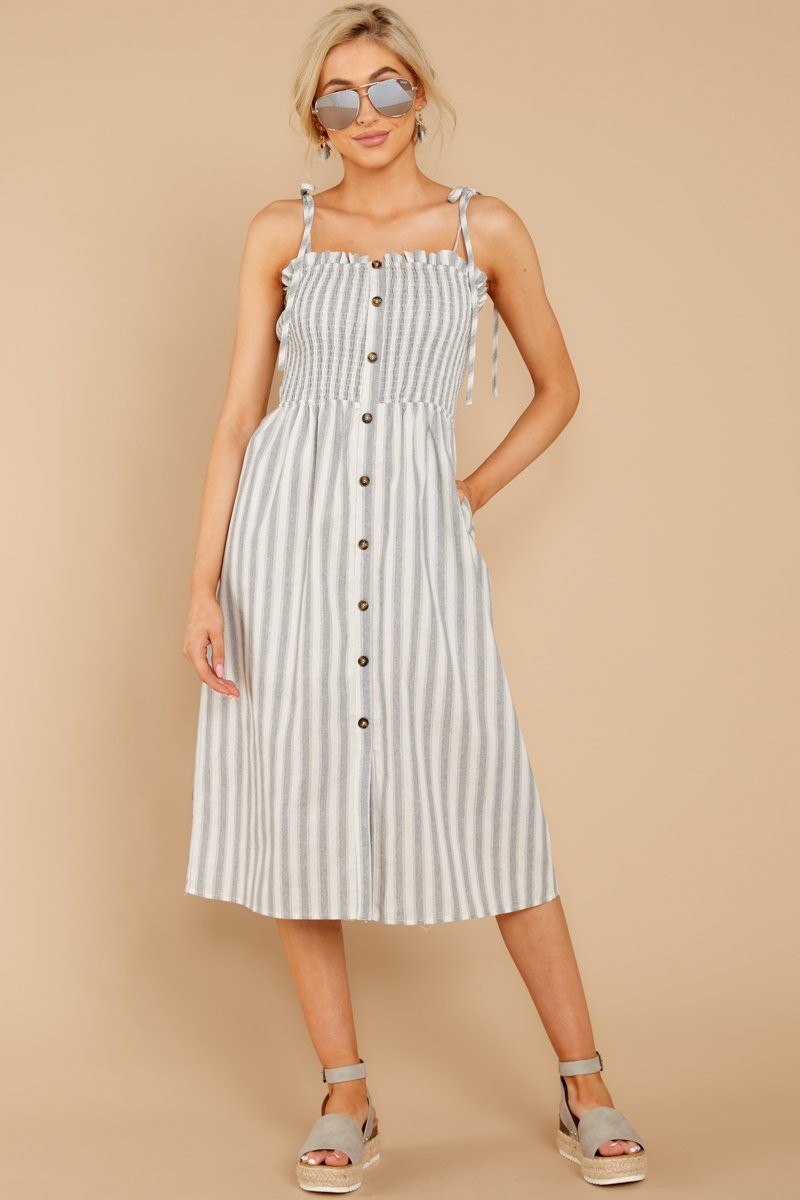 Swear By This Grey Stripe Midi Dress | Red Dress 