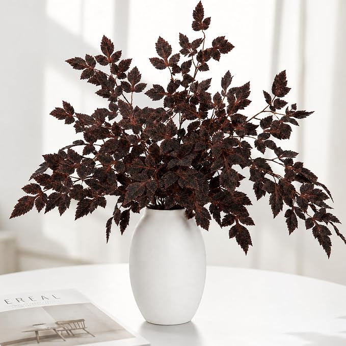 6 Pcs 20" Artificial Plum Cimicifuga Leaf Sprays, Faux Cimicifuga Decor | Dark Purple Fall Stems ... | Amazon (US)