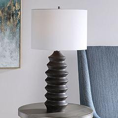 Uttermost Mendocino Rustic Black Carved Wood Table Lamp | www.lampsplus.com | Lamps Plus