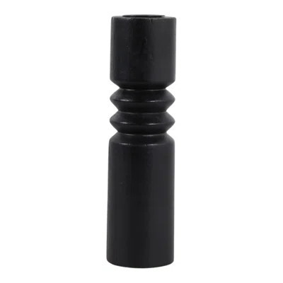 Mango Wood Ridge Taper Candle Holder For Home Decor - Decorative Tabletop Accent For Entryway, Living Room, Or Coffee Table - Black | Wayfair North America