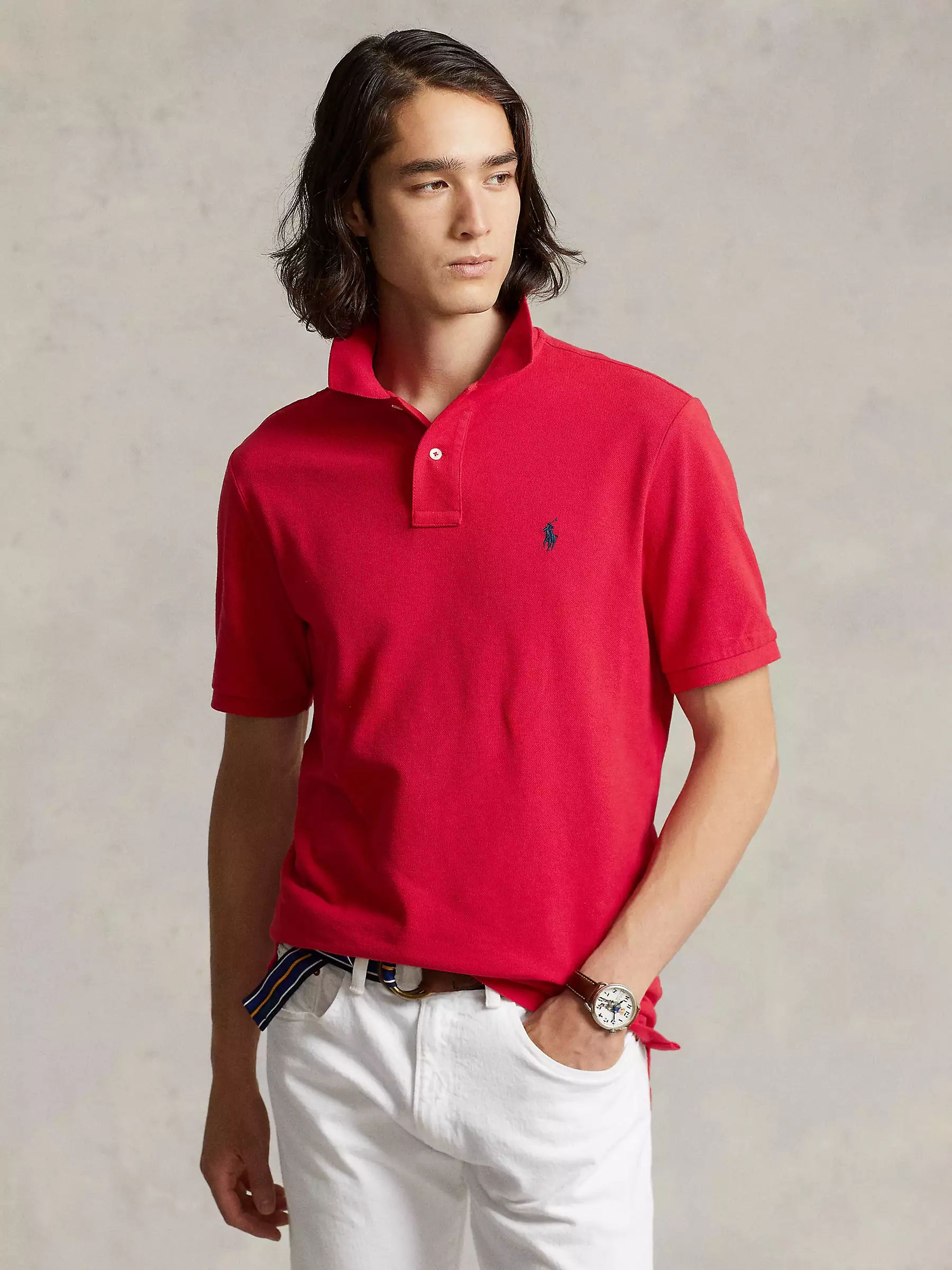 Polo Ralph Lauren Custom Slim Polo Shirt, Red | John Lewis (UK)