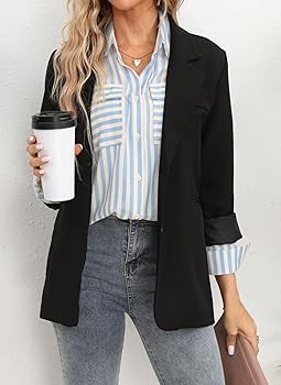 OMSJ Women's Striped Button Down Shirts Casual Long Sleeve Stylish V Neck Blouses Tops with Pocke... | Amazon (US)