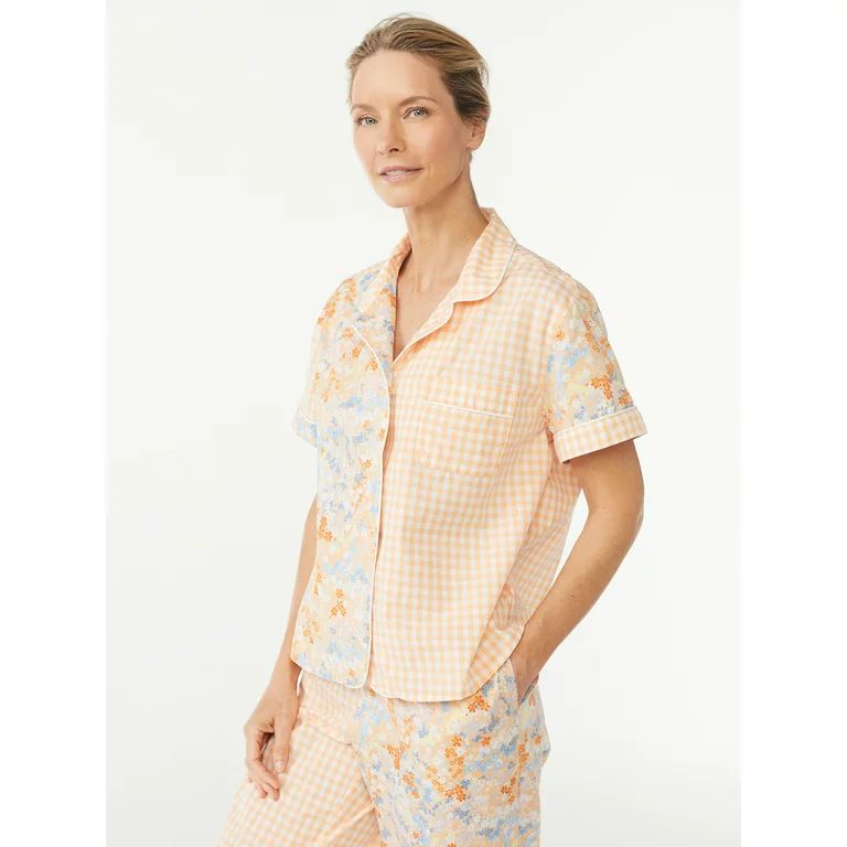 Joyspun Women's Woven Notch Collar Sleep Top, Sizes S to 3X | Walmart (US)