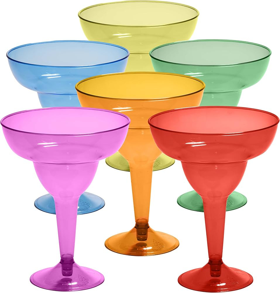 48 Plastic Margarita Glasses - 12 oz. | Hard Assorted Colors Plastic Cocktail Cups | Disposable P... | Amazon (US)