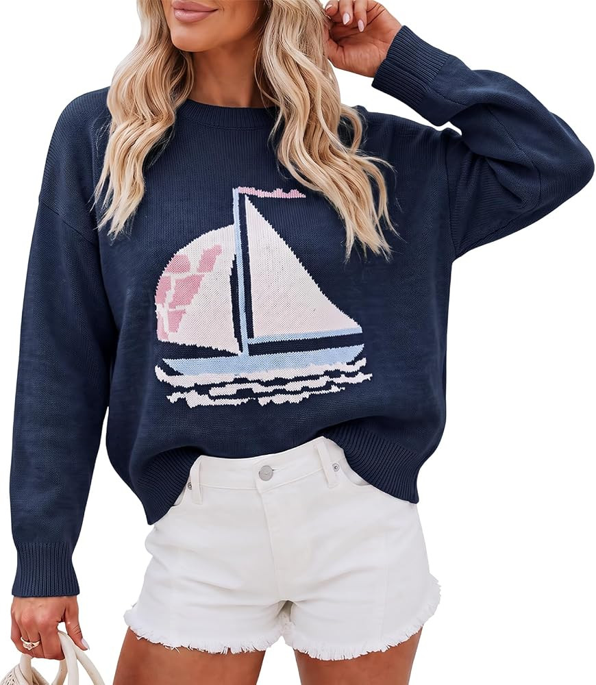 Cicy Bell Womens Fish Graphic Sweaters Lightweight Knit Crewneck Pullover | Amazon (US)