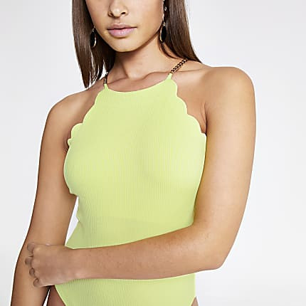 River Island Womens Neon green scallop trim bodysuit | River Island (US)