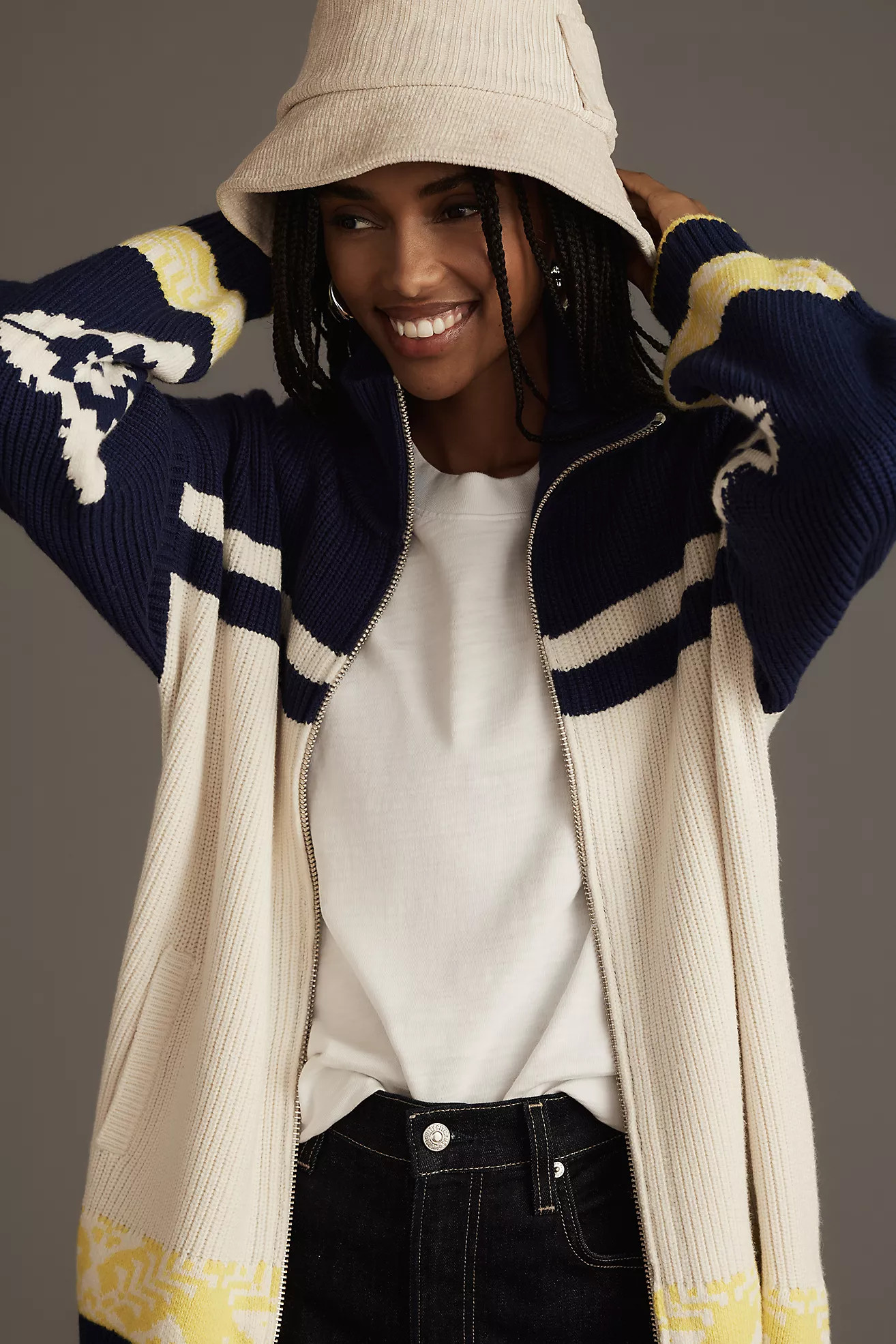 Maeve Zip-Front Fairisle Cardigan Sweater | Anthropologie (US)