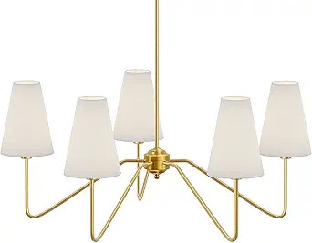 Electro bp;30"Dia 5-Arm Classic Chandeliers Polished Gold with White Linen Shades,200W | Amazon (US)
