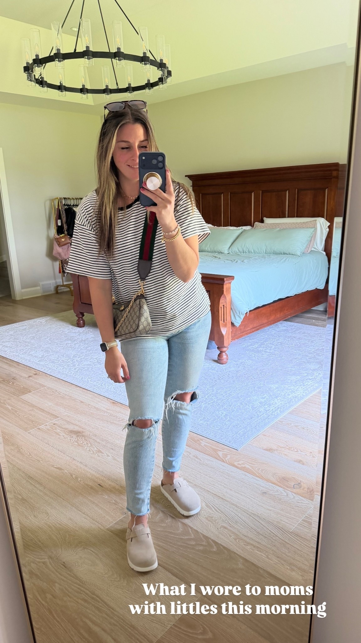 What I wore to moms with littles this morning