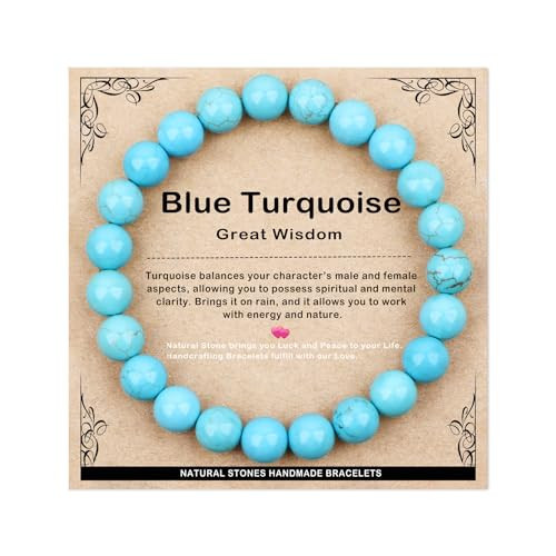 AD Beads 8mm Handmade Blue Turquoise Elastic Bracelet – Natural Gemstone for Great Wisdom – Meditation, Yoga, Healing and Energy Gift for Men Women | Amazon (US)