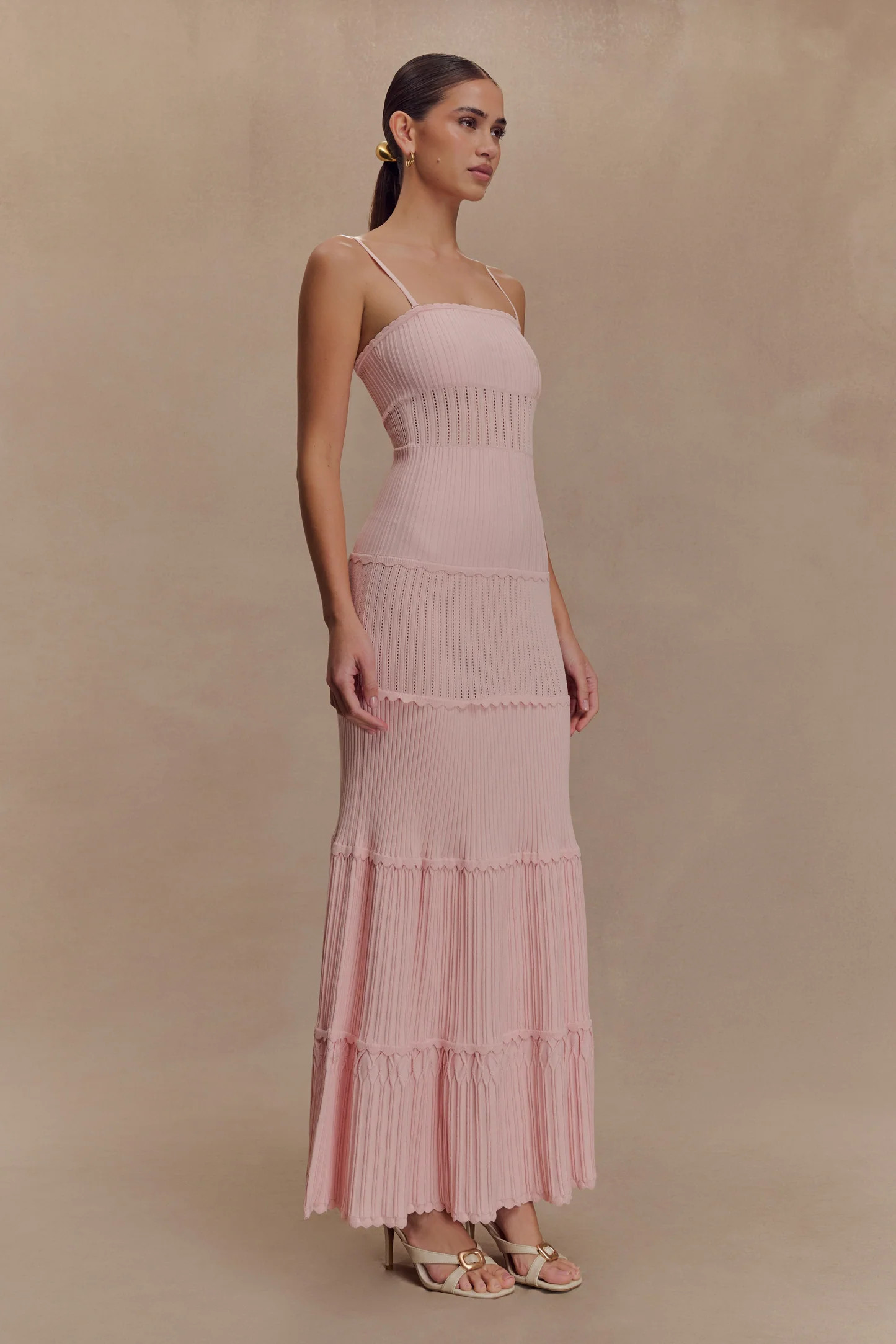 Finley Pointelle Knit Maxi Dress - Baby Pink | Meshki UK