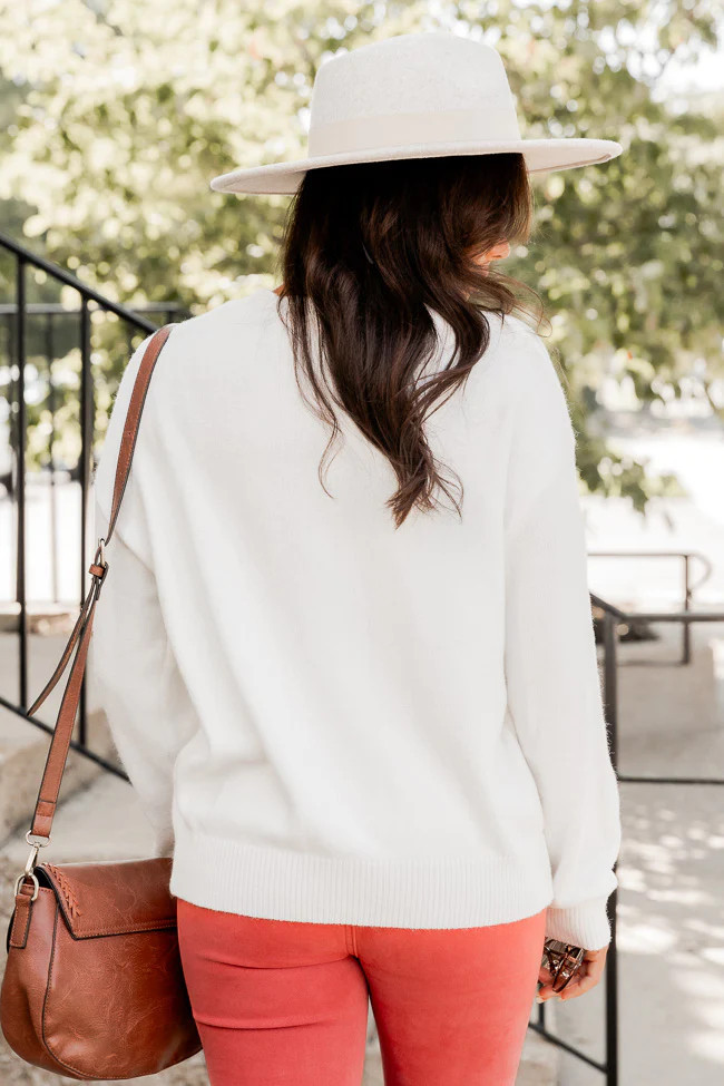 Thankful Ivory Embroidered Sweater | Pink Lily