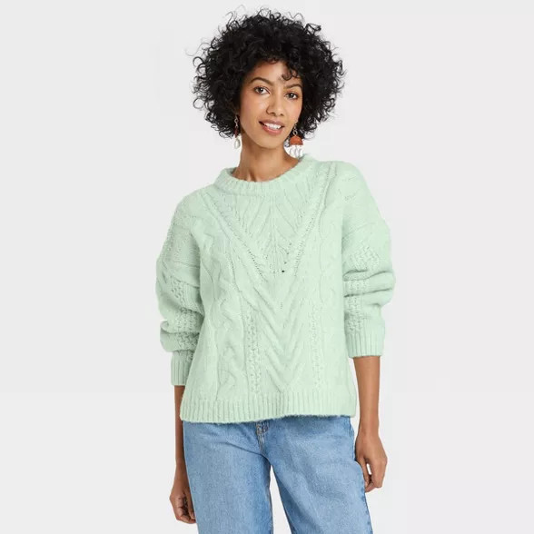 Women's Crewneck Cable Stitch Pullover Sweater - A New Day™ | Target