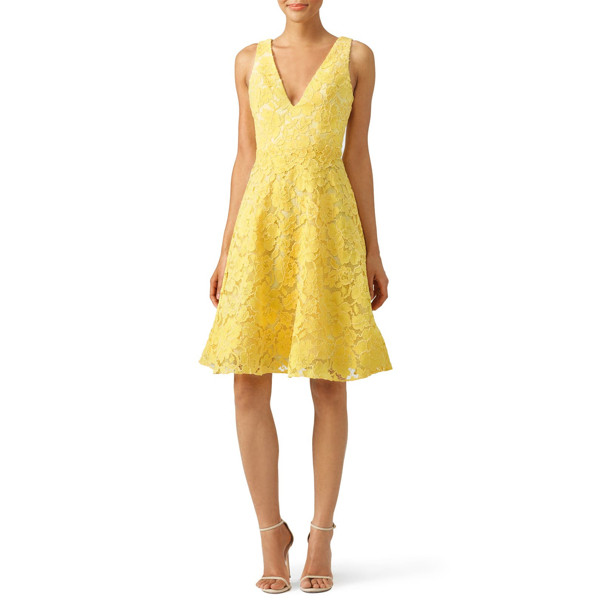 ML Monique Lhuillier Yellow Lace Sleeveless Dress yellow | Rent the Runway
