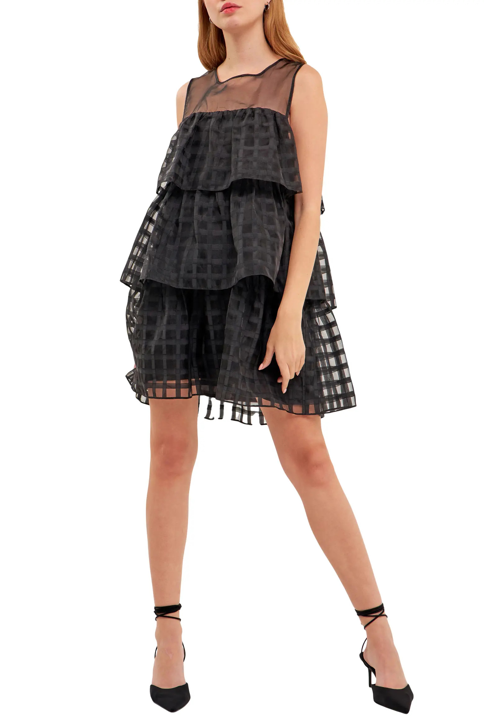 English Factory Grid Pattern Tiered Organza Minidress (Women) | Nordstromrack | Nordstrom Rack