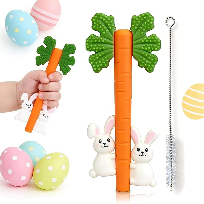 Easter Baby Teething Toys Silicone Carrot Rabbit Hollow Teething Tubes -Sensory Chew Toys Over 3 ... | Amazon (US)