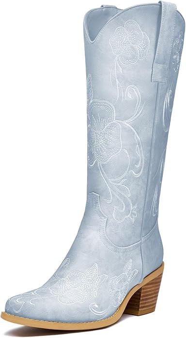 GOSERCE Cowboy Boots for Women Cowgirl Mid Calf Boots Floral Embroidery Pointed Toe Chunky Heel 2... | Amazon (US)