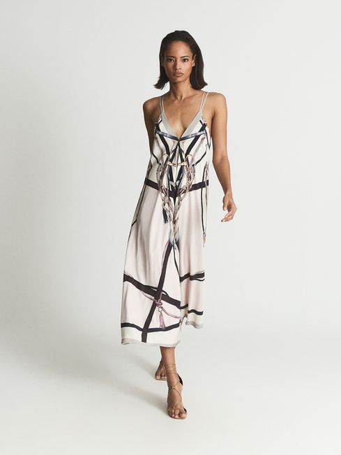 Printed Twill Midi Dress | Reiss US
