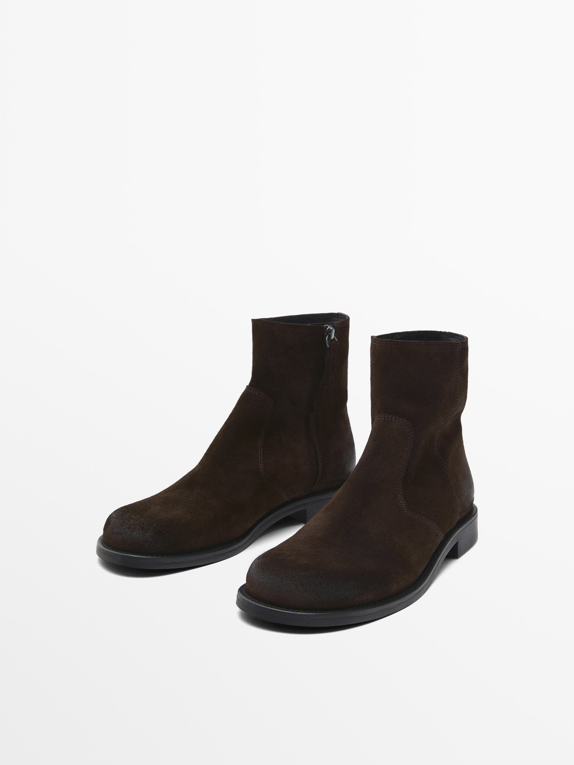 Greased split suede flat ankle boots | Massimo Dutti US