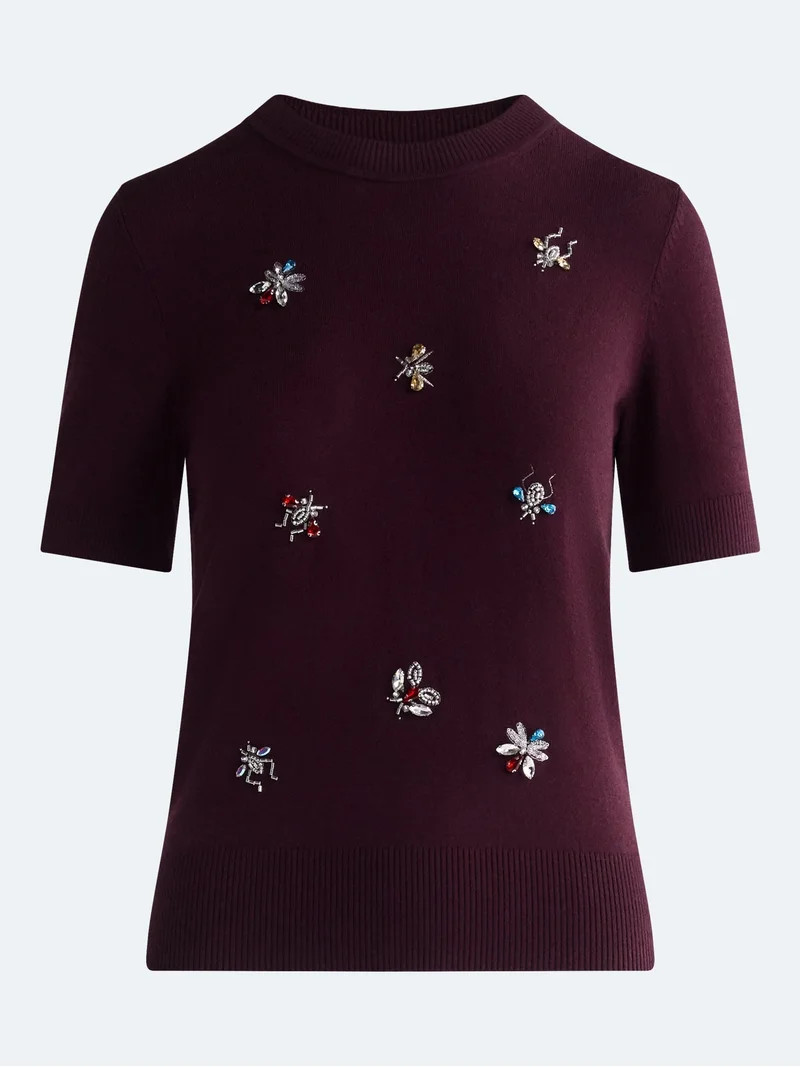 Free Assembly Women's and Women's Plus Embellished Cozy Yarn Sweater with Short Sleeves, Sizes XS... | Walmart (US)