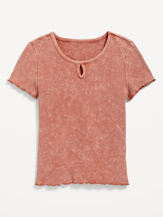 Short-Sleeve Keyhole Cutout Lettuce-Edge Top for Girls | Old Navy (US)