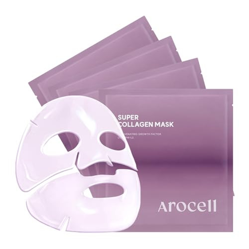 AROCELL Super Collagen Mask 4 Facial Sheet 5,000,000ppb Overnight Dual Matrix Hydrogel Masks with Low Molecular Weight Collagen for Elasticity Hydrating Anti-Aging Cooling Korean Skincare, 43g x 4ea | Amazon (US)