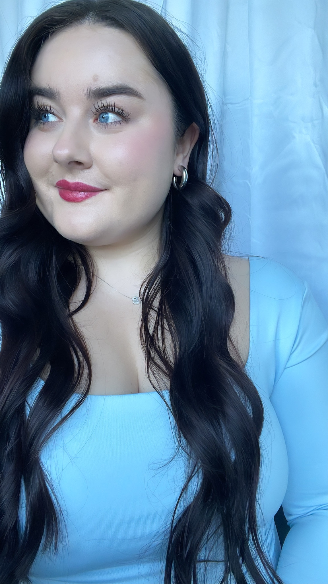 The most feminine top that flatters your shape! Spandex like material, comes in numerous colors and can definitely be worn braless 👏🏻 

Earrings, necklace and makeup linked too 🥰 lipstick is from hoccanton.com shade Burgundy! 

#LTKmidsize #LTKfindsunder50 #LTKMostLoved