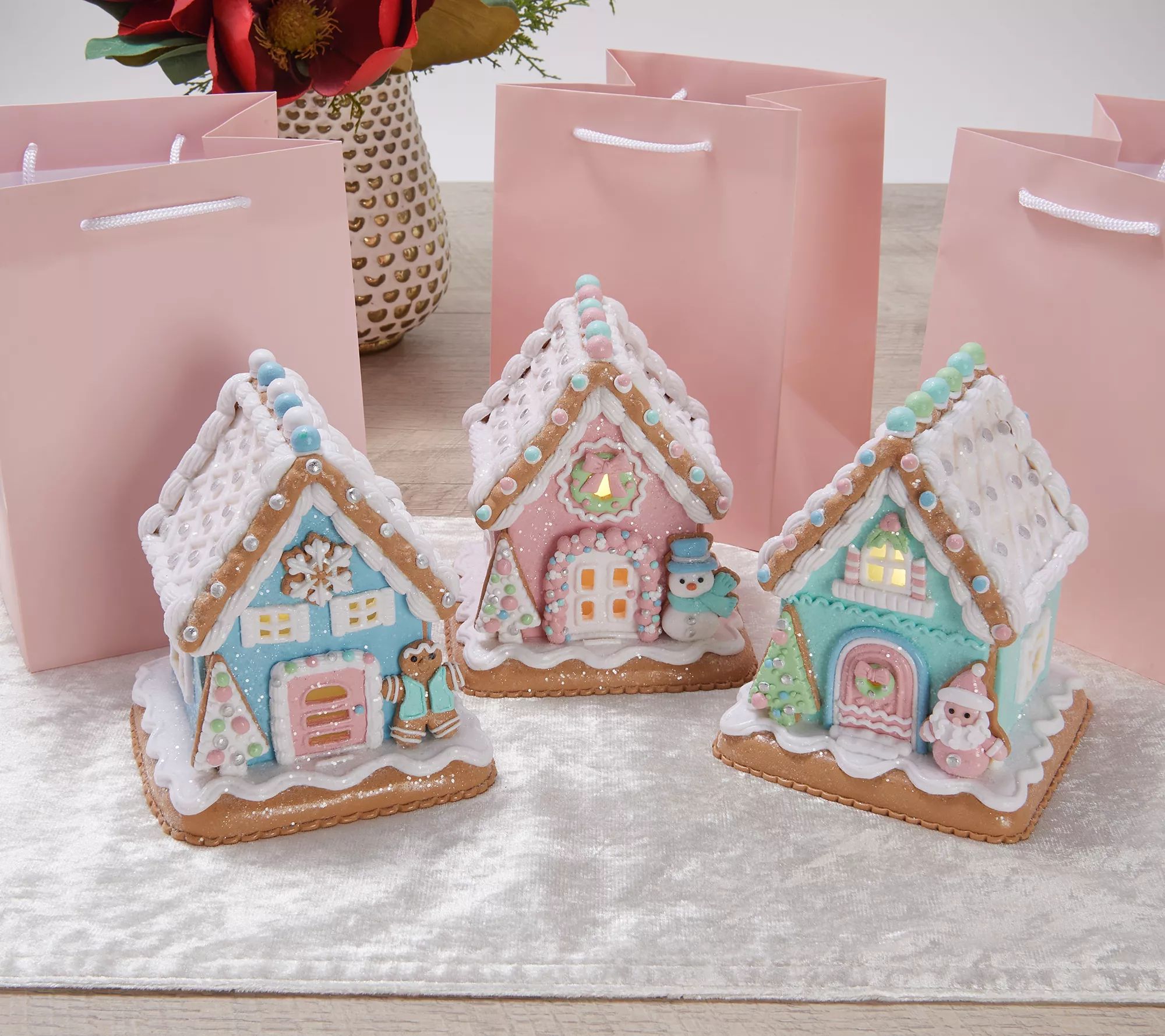 Set of 3 Illuminated Gingerbread Houses by Valerie | QVC