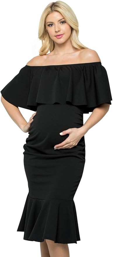 My Bump Womens Mermaid Maternity Dress - Ruched Ruffle Off Shoulder Mermaid Baby Shower Pregnancy... | Amazon (US)