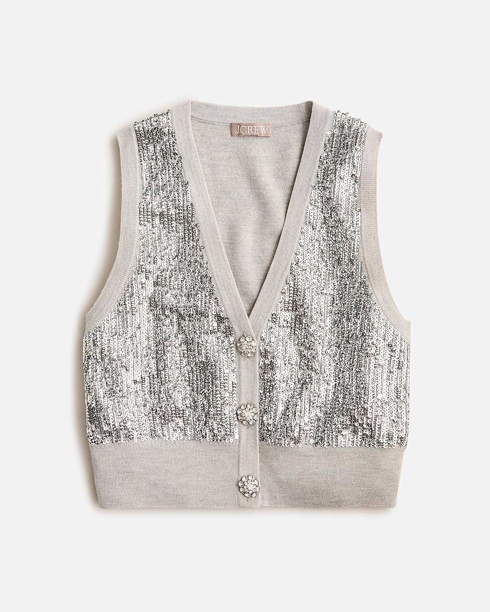 Merino wool V-neck sweater-vest in silver sequin | J. Crew US