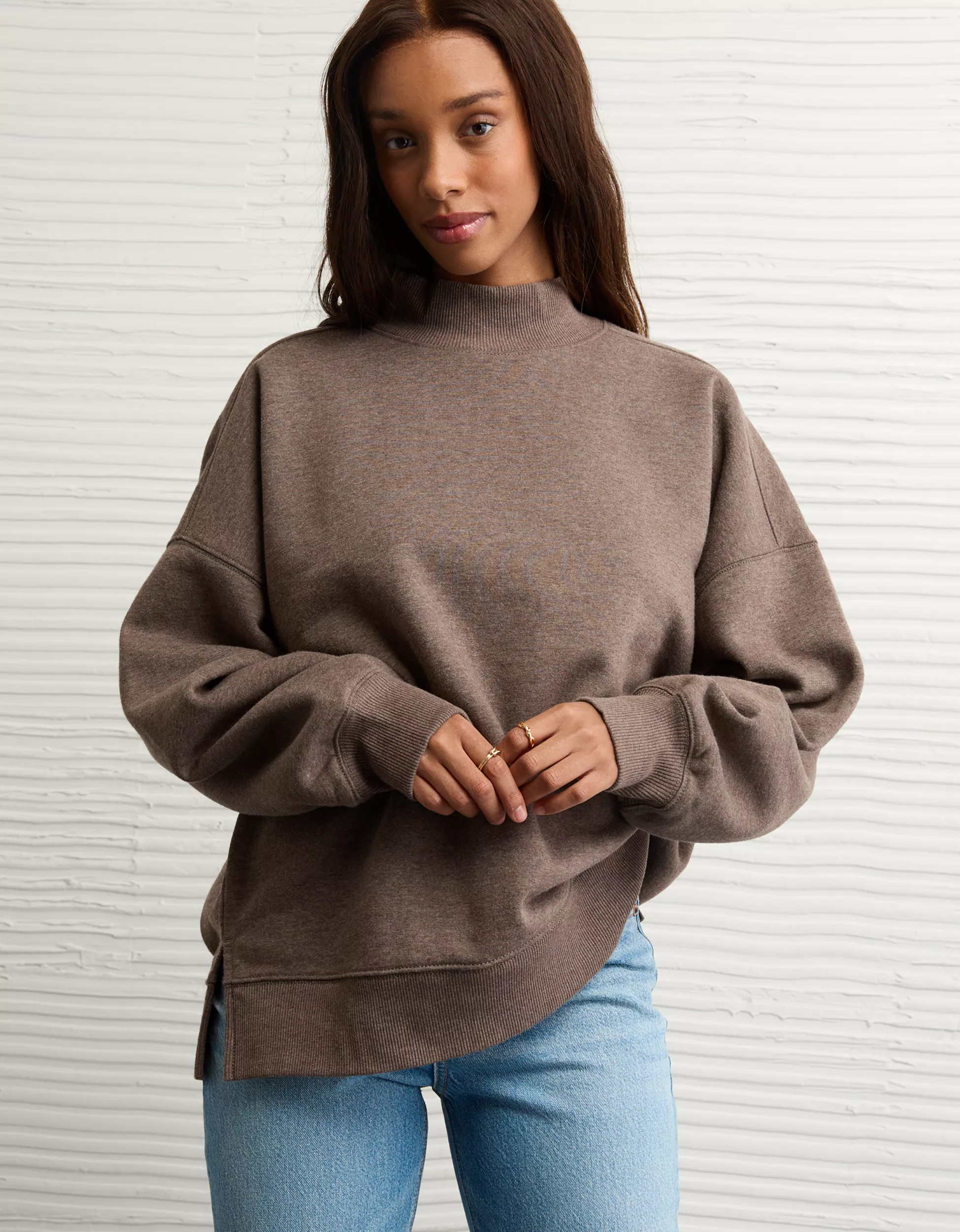 AE Everyday Luxe Mock Neck Sweatshirt | American Eagle Outfitters (US & CA)