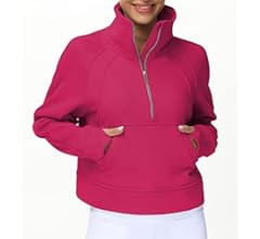 Women's Half Zip Pullover Sweatshirt Fleece Stand Collar Crop Sweatshirt with Pockets Thumb Hole | Amazon (US)