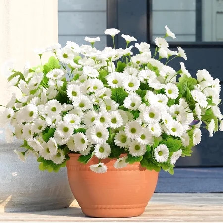 Yastouay 6 Bundles Artificial Mums Flowers for Outdoors, UV Resistant Fake Flowers for Planter,White Outdoor Faux Plants for Garden Balcony Yard Porch | Walmart (US)