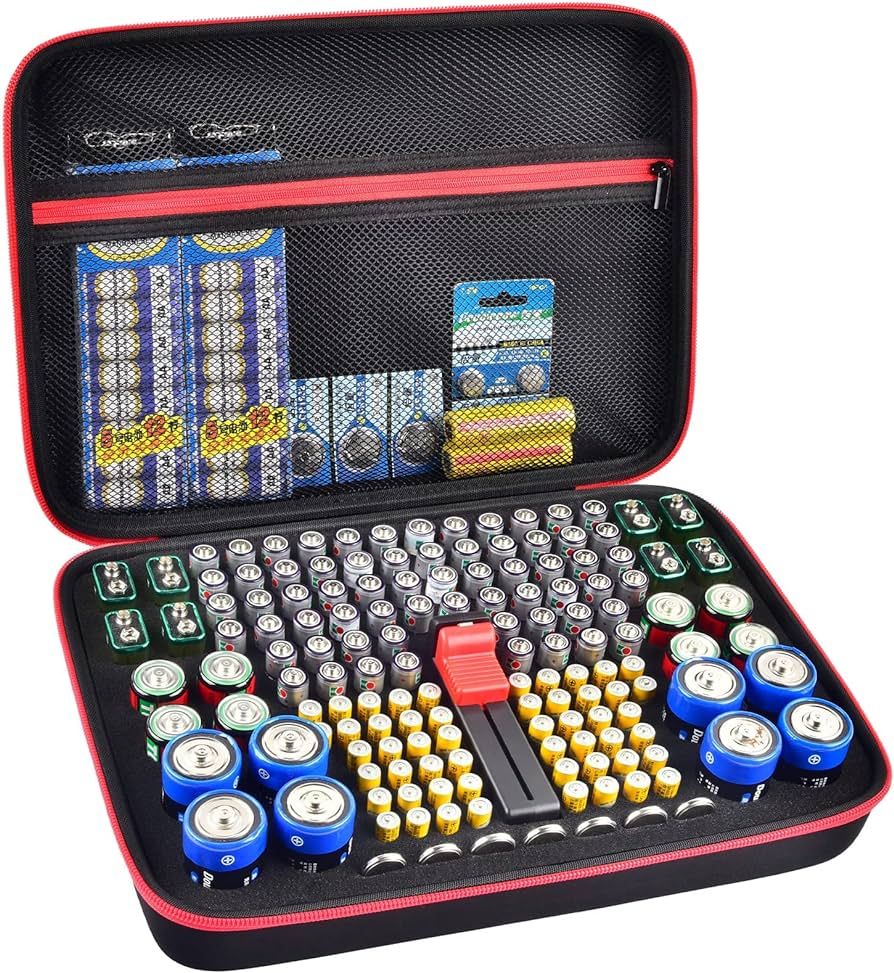 Battery Organizer Case, Batteries Storage Holder Container with Tester Checker. Garage Organizati... | Amazon (US)