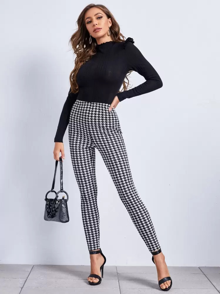 SHEIN Privé High Waist Houndstooth Leggings | SHEIN