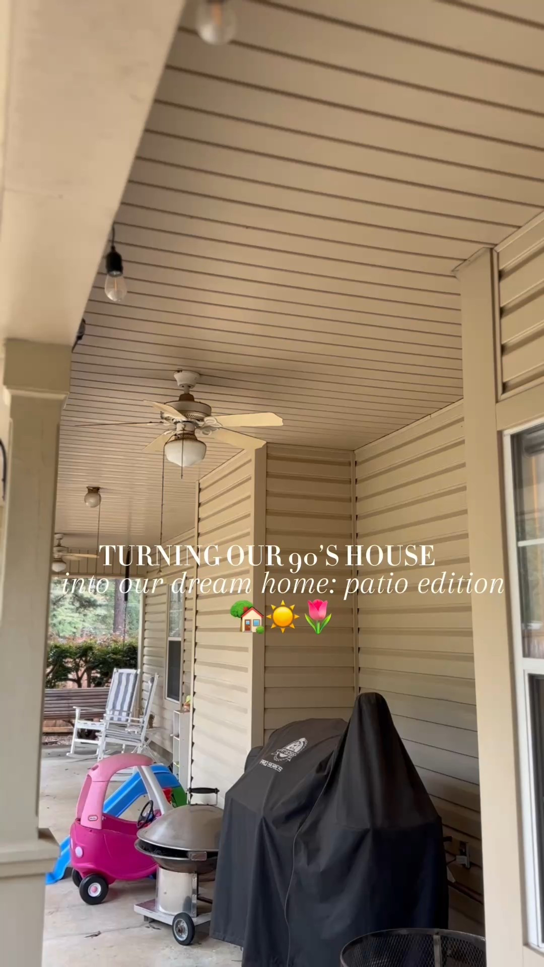 Spring and summer are right around the corner and we can *finally* enjoy our outdoor patio with new fans we installed from @hunterfanco ! These Dempsey outdoor fans were the perfect fit and look so great in our space 🤭🏡💛 