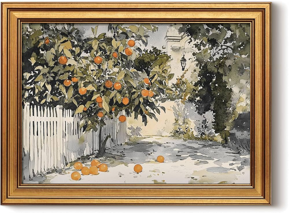 HUARCEY Gold Framed Vintage Wall Art for Living Room Country Orange Trees Earthy Room Decor Aesth... | Amazon (US)