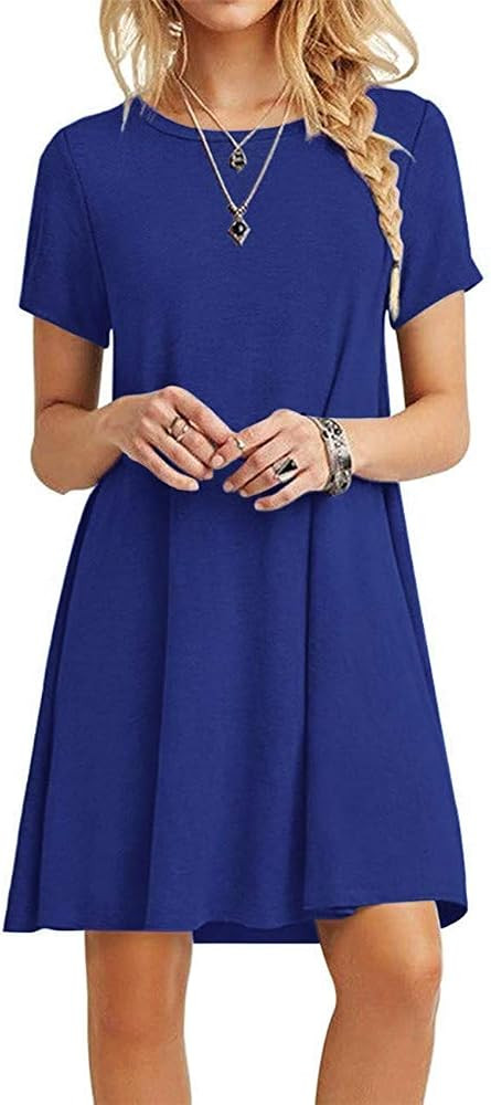 TOPONSKY Women's Casual Plain Simple Loose Flowy Short-Sleeve T-Shirt Dress | Amazon (US)