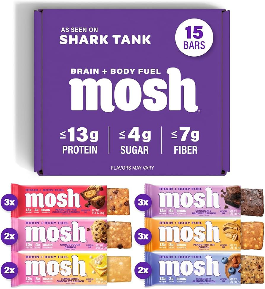 MOSH Variety Pack Brain Health Protein Bars, Keto, Gluten Free, 15 Ct | Amazon (US)