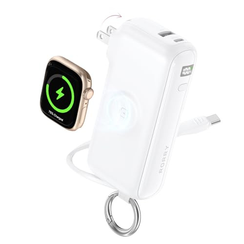 RORRY Flow Portable Charger, 10000mAh 40W Fast Charging Power Bank with Built-in USB C Cable and Foldable Wall Plug, Battery Pack Travel Essentials for iPhone 17/16/15, Apple Watch, iPad, MacBook | Amazon (US)