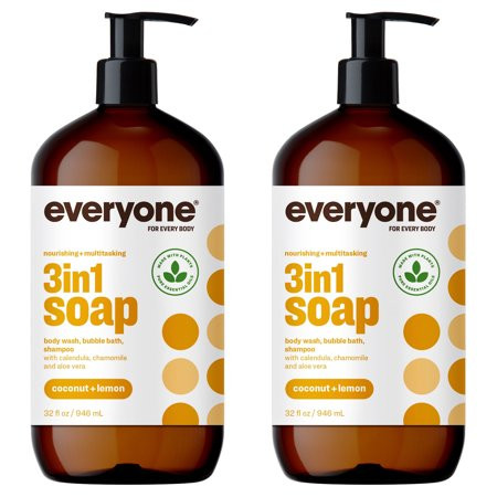 Everyone 3-in-1 Soap Shampoo Bubble Bath & Body Wash Coconut & Vitamin E Lemon Scent 32 fl oz 2 Piece | Walmart (US)