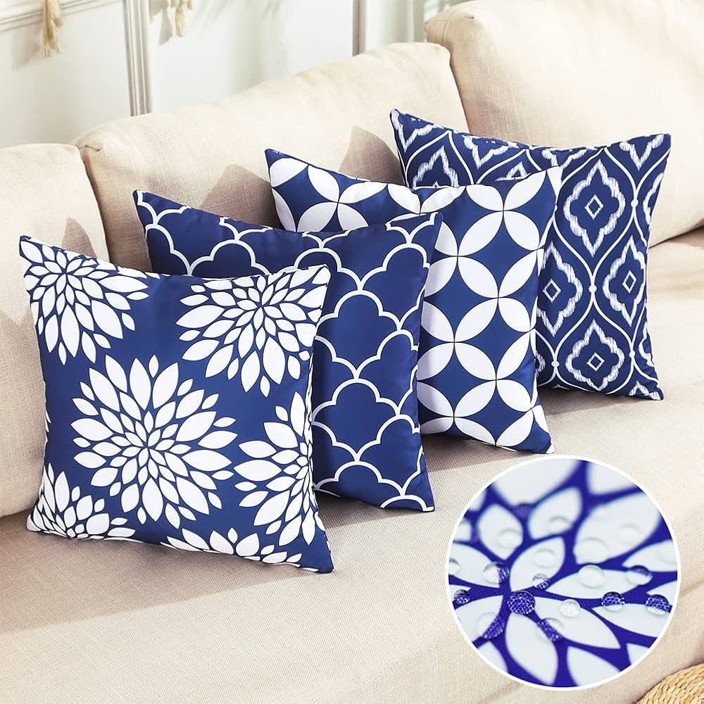 CARRIE HOME Navy Blue Outdoor Throw Pillows Waterproof 18x18 Patio Porch Pillow Covers 18 x 18 Se... | Amazon (US)