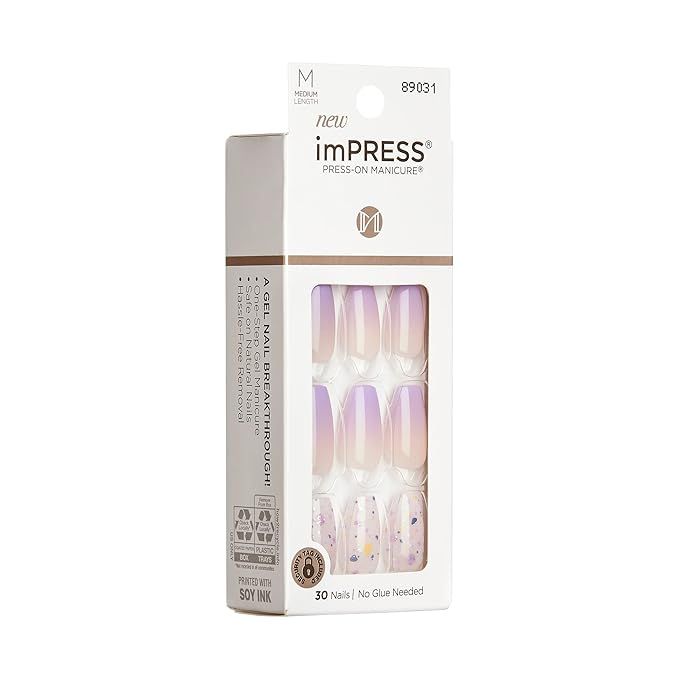 KISS imPRESS No Glue Mani Press On Nails, Design, All I Want', Purple, Medium Size, Coffin Shape,... | Amazon (US)